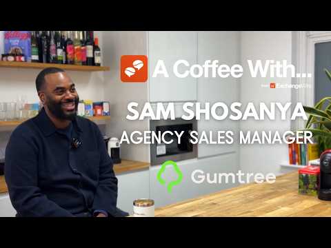 Shot of Sam Shosanya, agency sales manager at Gumtree, in the ExchangeWire kitchen for an episode of A Coffee With...