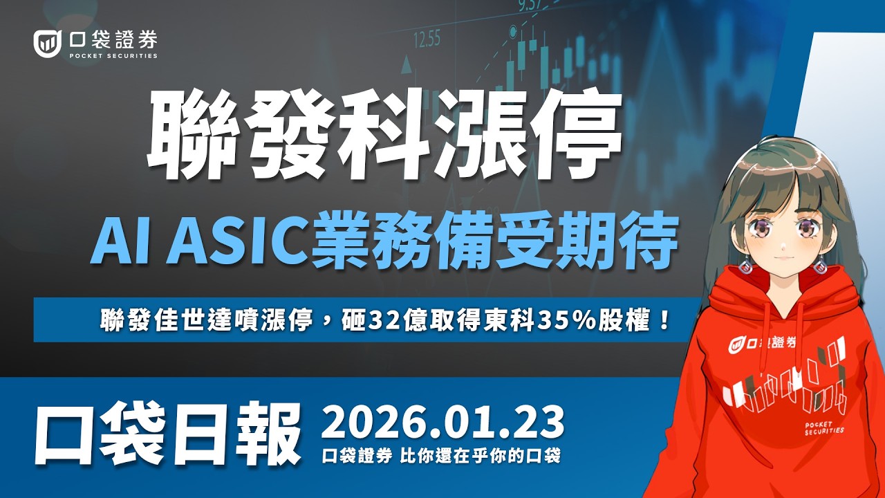 聯發科飆漲創高,AI ASIC備受期待,佳世達噴漲停,砸32億取得東科35%股權! 2026.01.23