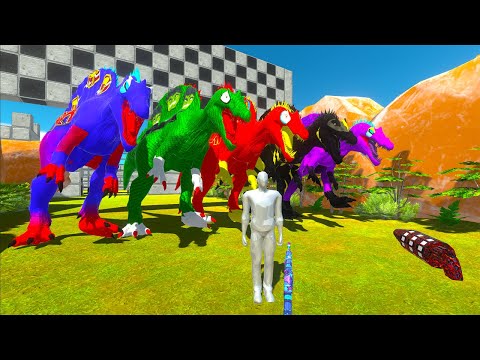 Fps Avatar With All Weapons Together With 5 Spinosaurus Dc Marvel - Animal Revolt Battle Simulator