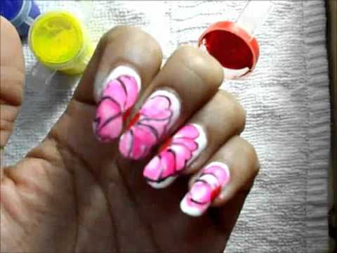 How to make Pink One stroke Flower In nails : @Nail Art & Design by Shilpi