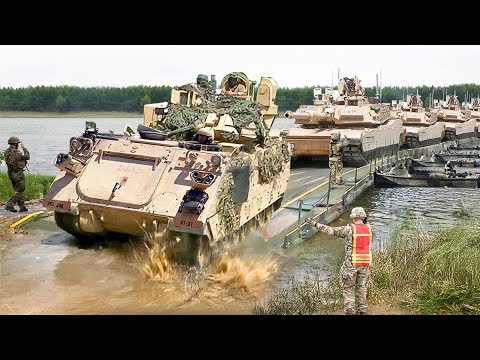Massive US Army Armored Cross Muddy Water Barriers in Europe
