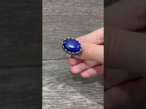 Оригинальный подарок девушке кольцо с натуральным камнем Лазурит в оправе "Зубчик" в бархатной коробочке - фото 2 - id-p1406389047