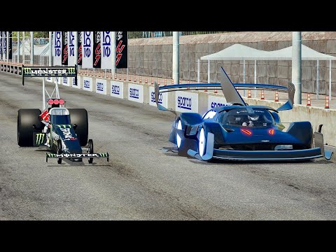 Aston Martin Black Nightmare VGT vs Top Fuel Dragster - Drag Race 10 KM