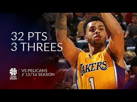 D'Angelo Russell 32 pts 3 threes vs Pelicans 15/16 season