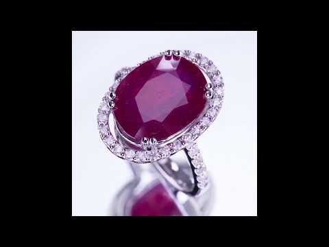 14k White Gold Oval Ruby Solitaire Ring w/ Diamond Accents Size 7 TCW = 9.41 ct