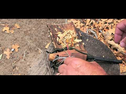 How to use fatwood fire steel, with survivor cord