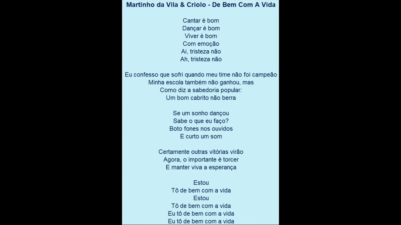 Martinho da Vila & Criolo - De Bem Com a Vida (Letra)