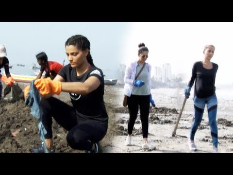 Saiyami Kher & Anusha Dandekar At Beach Cleaning Movement Versova