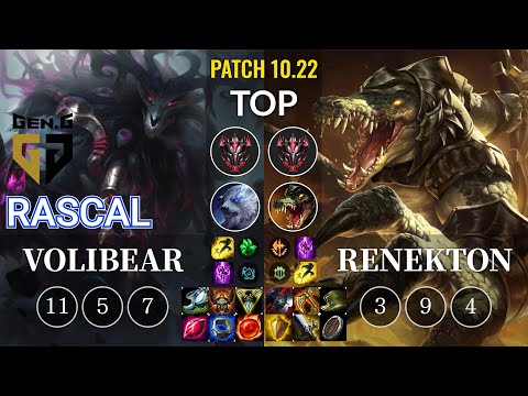 GEN Rascal Volibear vs Renekton Top - KR Patch 10.22