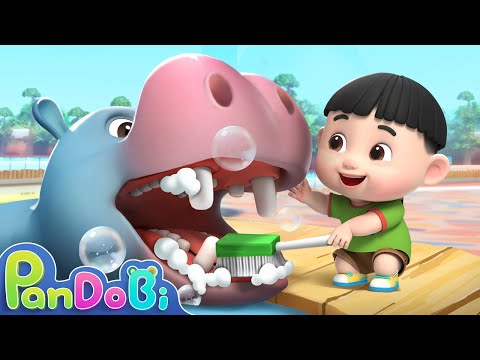 Brush the Hippo's Teeth | Learn Animals for Kids | Pandobi Nursery Rhymes & Kids Songs