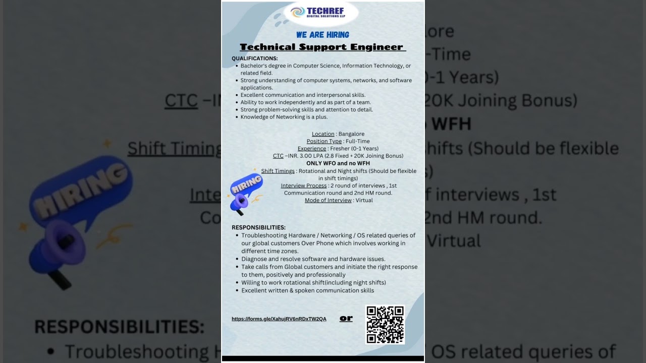 Technical Support Engineer freshers hiring #shorts