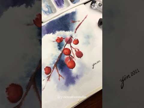Painting snowberries in Art Philosophy watercolors #wintervibes  #snow #paintingtutorial #christmas