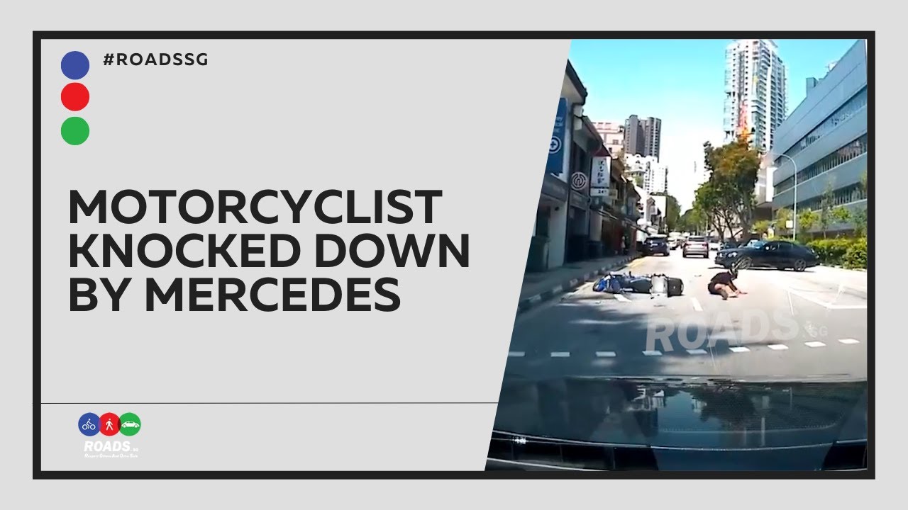Motorcyclist knocked down by Mercedes