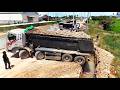 Wow Landfill Into Flood Land Operation! Skilled Dozer Spreading Dirt with Heavy Dump Trucks Working DEFAULT Thumbnail