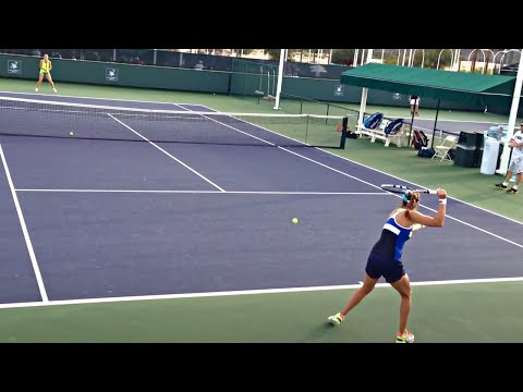 Julia Goerges (Most Extreme Grip & Backswing in the WTA?) w/ Lucie Safarova | IW Practice [HD]