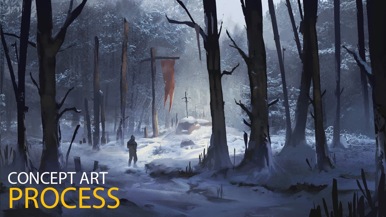 Digital painting concept art of a winter forest by Jordan