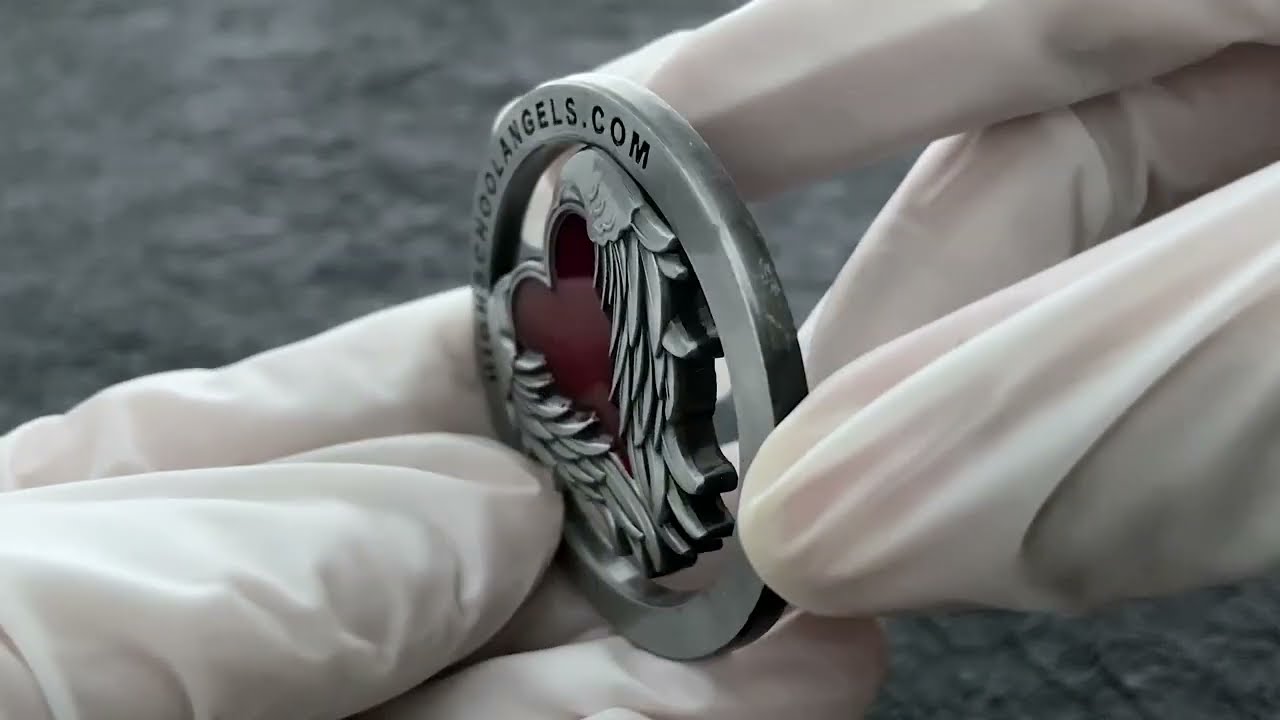 1661 - 3D Wings With Love Enamel Antique Silver Hollow Emblem Pin