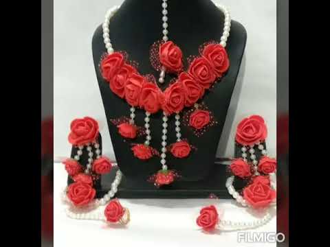 Fabric Sanvatsar Glorious Flower Pearl Jewellery Set for Women (Pink)