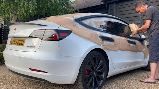 Tesla UK Model 3 Performance full chrome delete PlastiDip wrap PART 2
