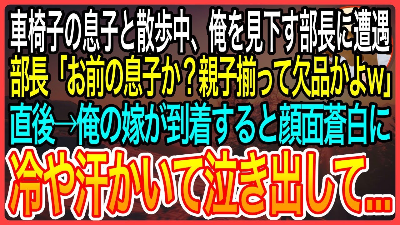 【感動】車椅子の息子と散歩中、俺を見下す部長に遭遇「お前の息子か？親子揃って欠品かよw」→直後俺の嫁が到着すると部長がガタガタと震えだし顔面蒼白に...w【泣ける話】【良い話】