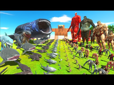 Aquatics Revolt Battle with Bloop + Megalodon + King Shark VS Team Titan Colossal + Beast Titan