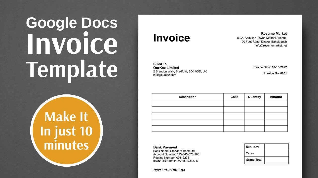 How to make an Invoice In Google Docs Tutorial
