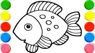 Cute Rainbow Fish Drawing, Painting & Coloring For Kids and Toddlers_ Kids Art #drawingforkids
