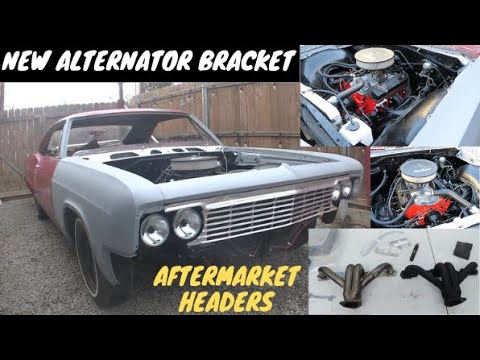 Chevy aftermarket alternator bracket and headers install on a small block