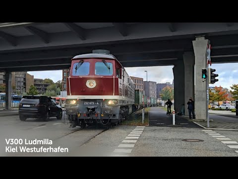 Kieler Hörn (Westufer): Abfahrt Ludmilla (Br. 232 673-4) mit langen Makros & dickem Kombizug