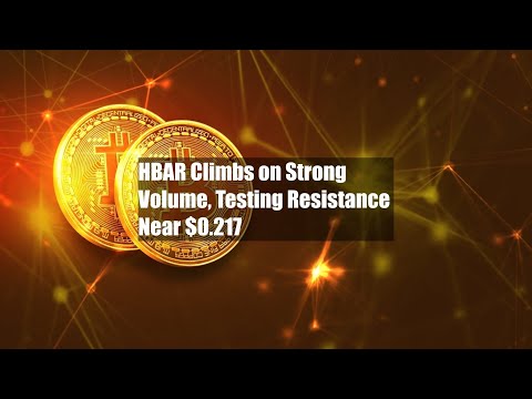 HBAR rośnie przy dużym wolumenie, testując opór w okolicach 0,217 USD