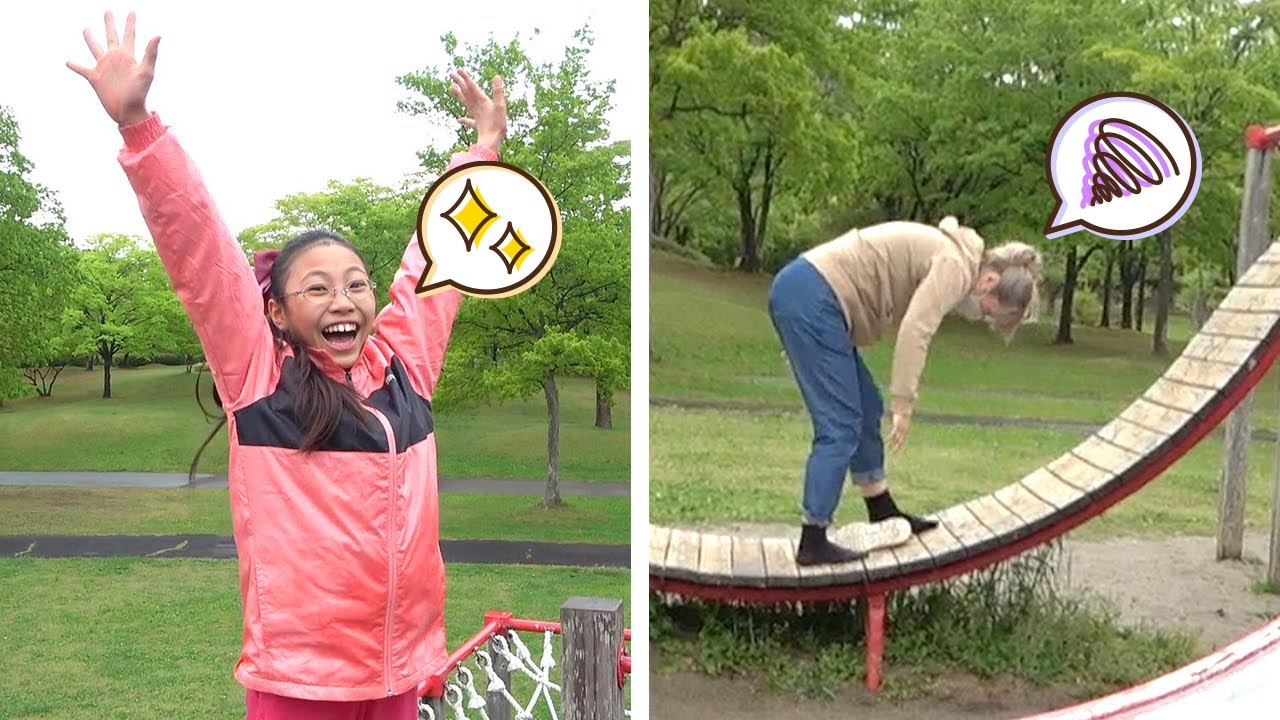 大人はずるい！？ママVS天才小学生みこちゃんアスレチック遊具で対決だ！【寸劇】