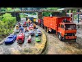 WOW Long Trailer Truck Unloads Toy Cars Cement Mixer Truck Forklift Ambulance