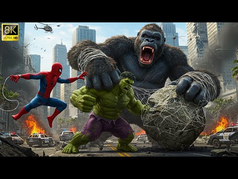 KING KONG vs HULK vs SPIDERMAN EPIC BATTLE ! Avengers Saving the City from Giant King Kong