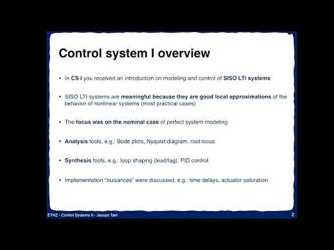 Lecture 13 - Control Systems II, ETH Zurich(Spring 2018)