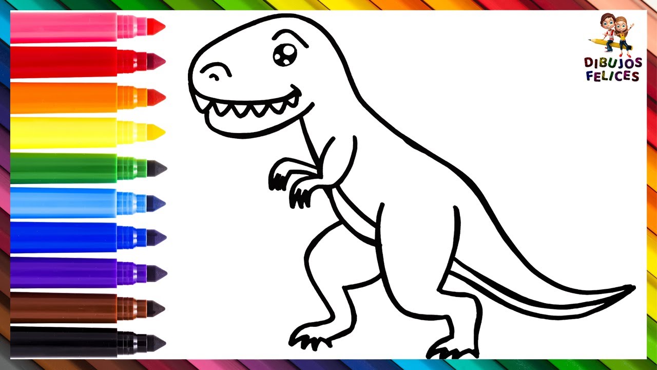 Cómo Dibujar Un T-REX 🦖 Dibuja y Colorea Un Lindo Dinosaurio Arcoiris 🌈 Dibujos Para Niños