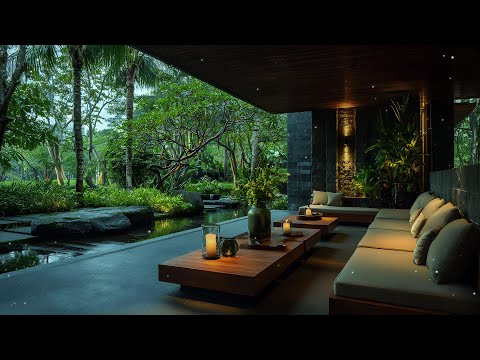 Tranquil Forest Villa Ambience | Gentle Jazz Music to Help Focus and Calm the Mind