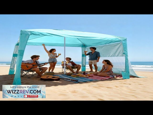 Vídeo relacionado con VEVOR Cabaña de Playa de 2,4 x 2,4 m, con Pared Lateral, Protección Solar UPF 50+, Incluye Sacos de Arena, Altura Ajustable y Portátil, Ideal para Toda la Familia y Amigos, Rayas Caqui y Blanco
