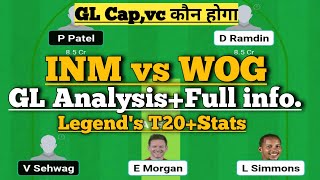 inm vs wog t20 match dream11 team of today match| indian mharajas vs world giants dream11 prediction