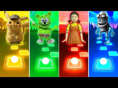 Pikachu VS Gummy Bear VS Squid Game VS Crazy Frog - Tiles Hop EDM Rush