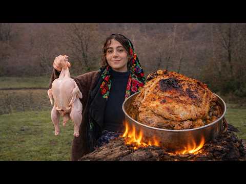 Village Life in Iran | Smoked Chicken on Firewood — Traditional Juicy Flavor