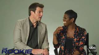 Nathan Fillion and Afton Williamson answering questions 