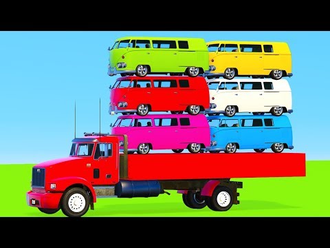 Colors for Children with Bus On Truck Transporter Toy Street Vehicles - Superhero Videos