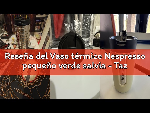 Vídeo relacionado con Vaso térmico Nespresso pequeño verde salvia - Taza térmica para bebidas frías y calientes como café, té, matcha, etc., 300 ml, a prueba de fugas, apta para lavavajillas, taza de café con tapa, taza de