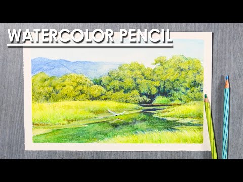 Jungle Stream Watercolor Pencil Landscape Drawing | step by step coloring