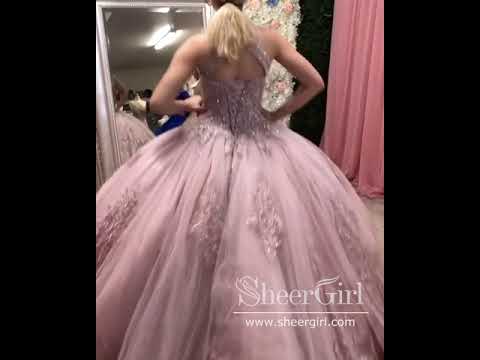 Halter Illusion Neckline Embroidery Quinceanera Dresses Sparkly Prom Dresses ARD2638