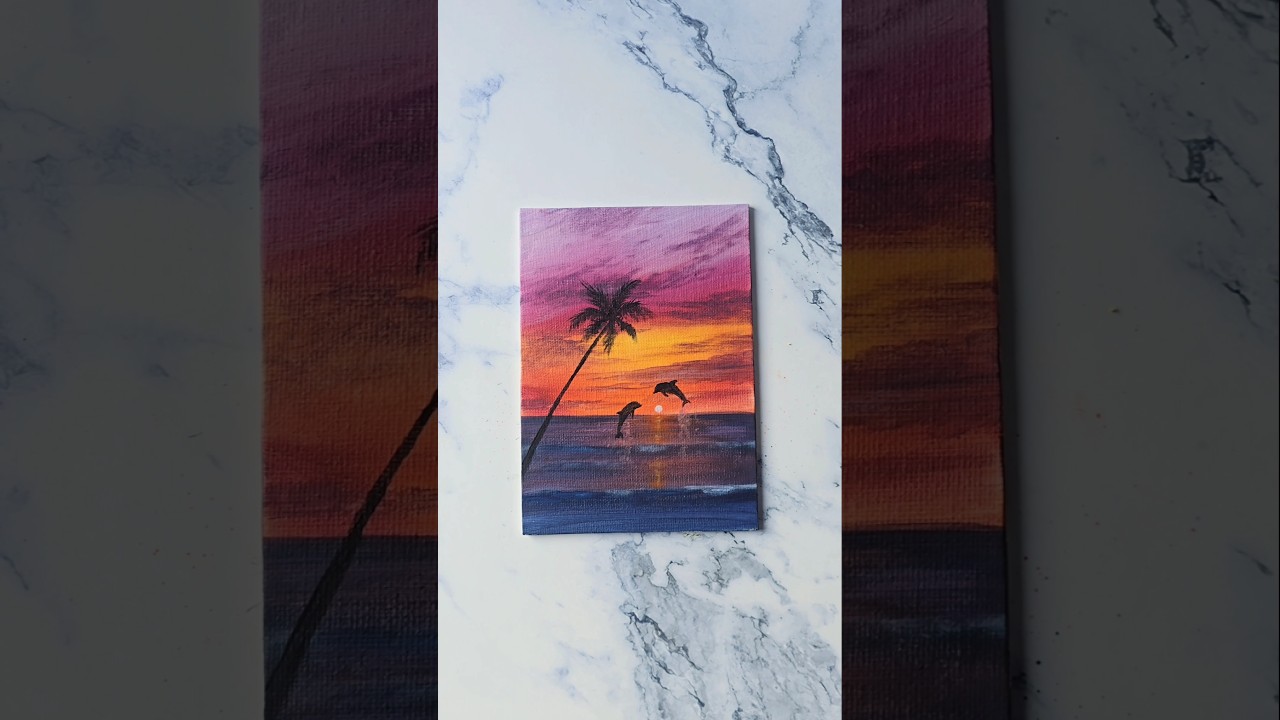 simple sunset painting #artshorts #art #paintingideas #landscapepainting #acrylicscenery
