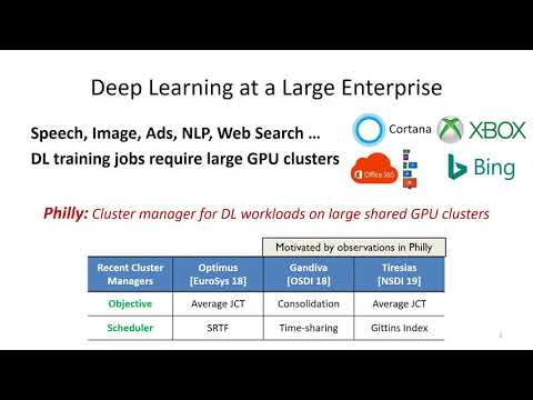 USENIX ATC '19 lightning talk: Analysis of Large-Scale GPU Clusters for DNN Training Workloads