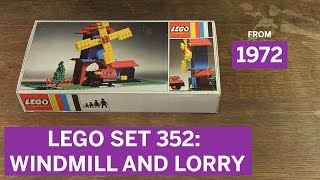 YouTube thumbnail: unbox, build and review Lego set 352: Windmill and Lorry from 1972! #lego #legoland