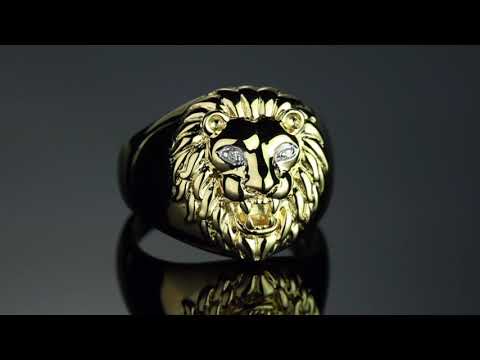 Item 62775 - Men's Diamond Accent Lion Head Ring In 18k Gold Over Sterling Silver