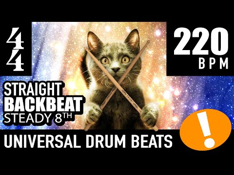 Play Too! 4/4 Backbeat - Straight - Steady 8th [220 BPM] Universal Drum Beat Backing Track